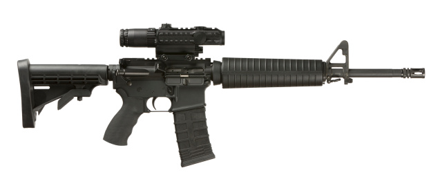 AR-15 Assault Weapon. This stock image has a horizontal composition, and is isolated on white.