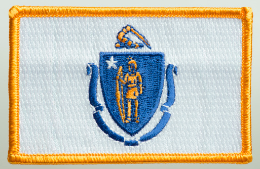 Flag patch of the state of Massachusetts  on a white background.