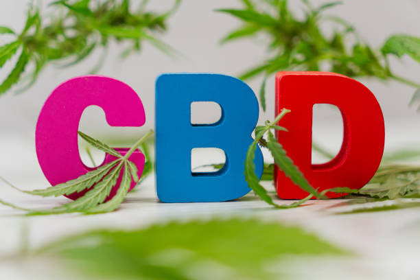 istock Legalize marijuana concept. multicolored CBD word with cannabis leaves on white. 1748349433