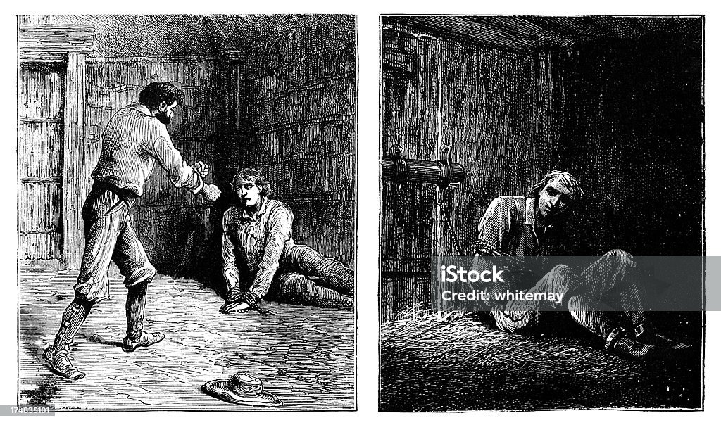 2 つの男性の刻石などが行われる犯 - 1850～1859年のロイヤリティフリーストックイラストレーション