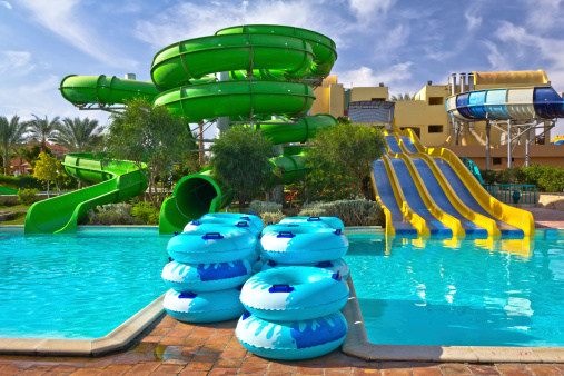 Innertubes in tropical aquaparkSee more WATER PARKS and SWIMMING POOLS images here: