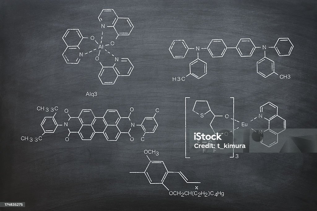 chemical structures chemical structures on a blackboard. Periodic Table Stock Photo