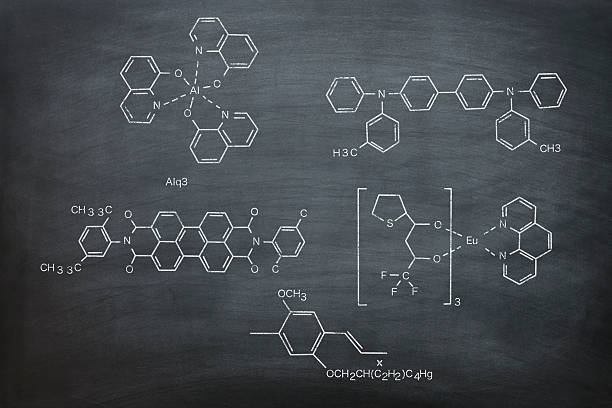 chemical structures chemical structures on a blackboard. periodic table photos stock pictures, royalty-free photos & images