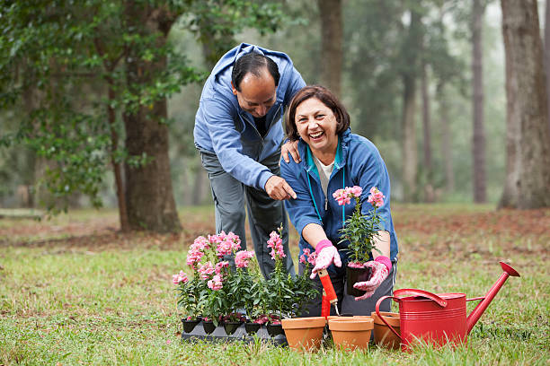 istock Hispanic couple gardening 174835449
