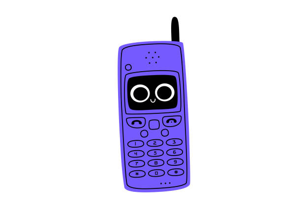 ilustrações, clipart, desenhos animados e ícones de personagem retro do telefone móvel do celular - old mobile phone telephone obsolete