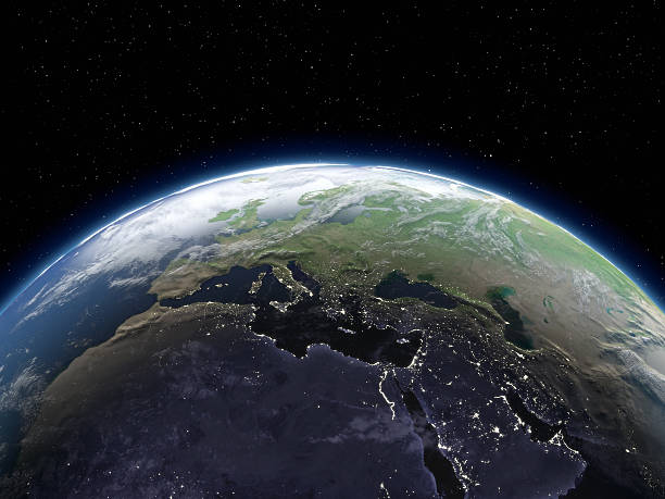 глобус просмотра из космоса-европа - european community фотографии стоковые фото и изображения