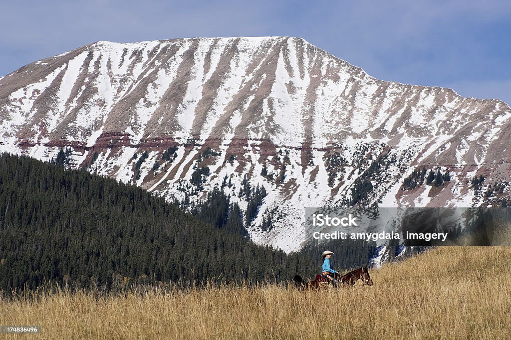 rocky mountain panorama da cowgirl - Foto stock royalty-free di Adulto