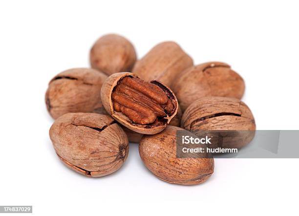 Pecan Nuts Isolated On White Background Stock Photo - Download Image Now - Antioxidant, Broken, Brown