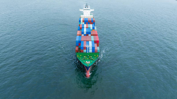 istock Aerial front view of cargo container ship carrying container box running for export concept technology logistics freight shipping and service transportation 1748370770