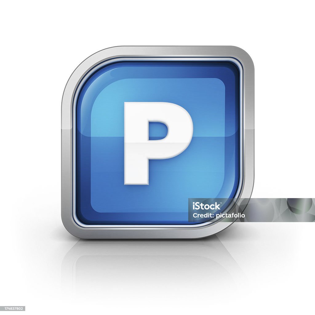 Azul brillante letra P 3d icono - Foto de stock de Señal de aparcamiento libre de derechos