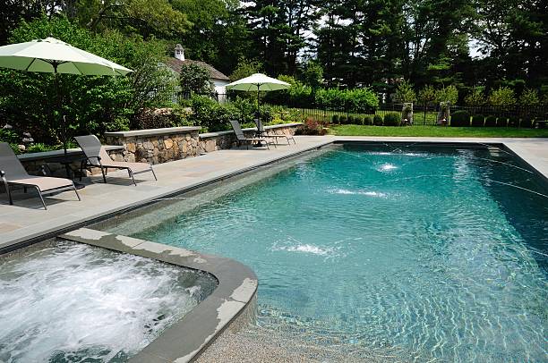 istock Luxury Swimming Pool with Fountains 174838015