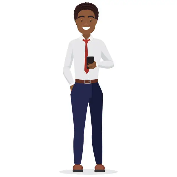 Vector illustration of Black businessman using smartphone