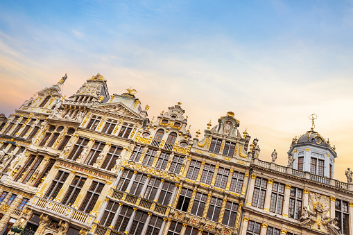 The facade of the famous Baroque style guildhouses on the Grand Place (Grote Markt) in Brussels, Belgium
