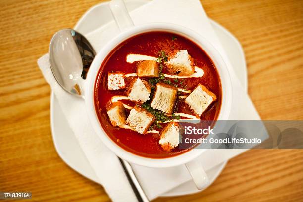 Tomato Soup With Croutons Stock Photo - Download Image Now - Bread, Color Image, Cream - Dairy Product