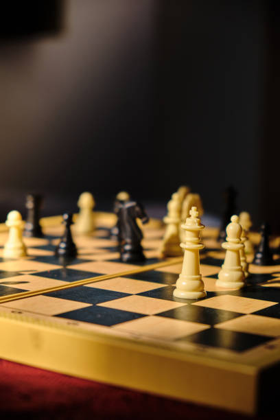 chessboard with sunlight in a room facing the king of black white