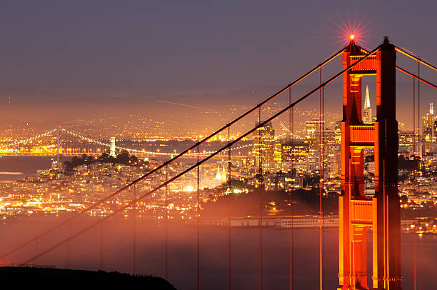 Night landscape with Golden Gate Bridge, San Francisco, USA stock photo