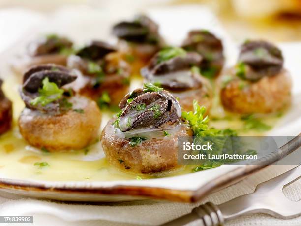 Escargot Stuffed Mushrooms Stock Photo - Download Image Now - Edible Mushroom, Escargot, Food