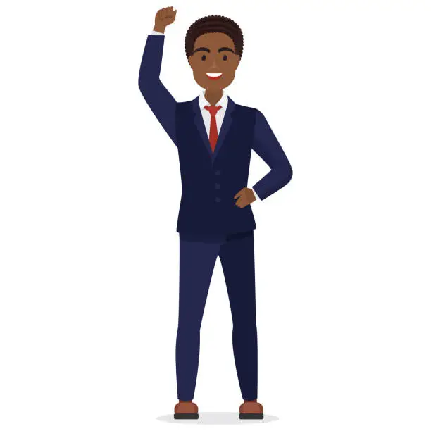 Vector illustration of Black businessman with raised hand