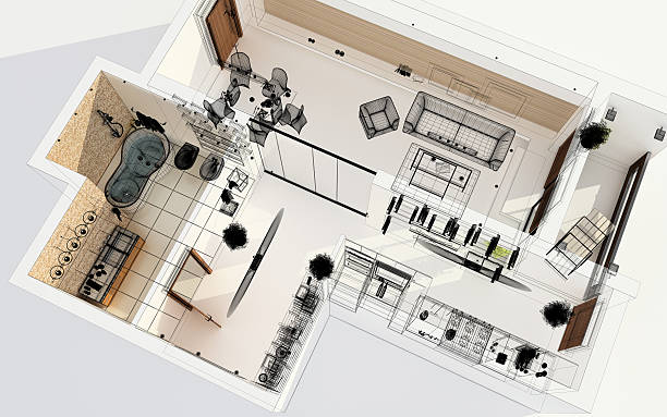 istock Wireframe Top View of Modern Apartment. Planning. Architecture Abstract. 174840084