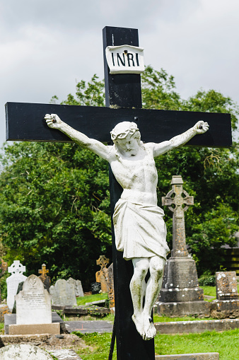 Crucifix in an Irish graveyard with INRI (Iesus Nazarenus Rex Iudaeorum)