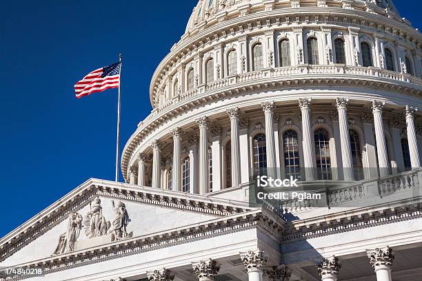 Capitol Building E La Bandiera Americana - Fotografie stock e altre immagini di Legge - Legge, Governo, Palazzo federale