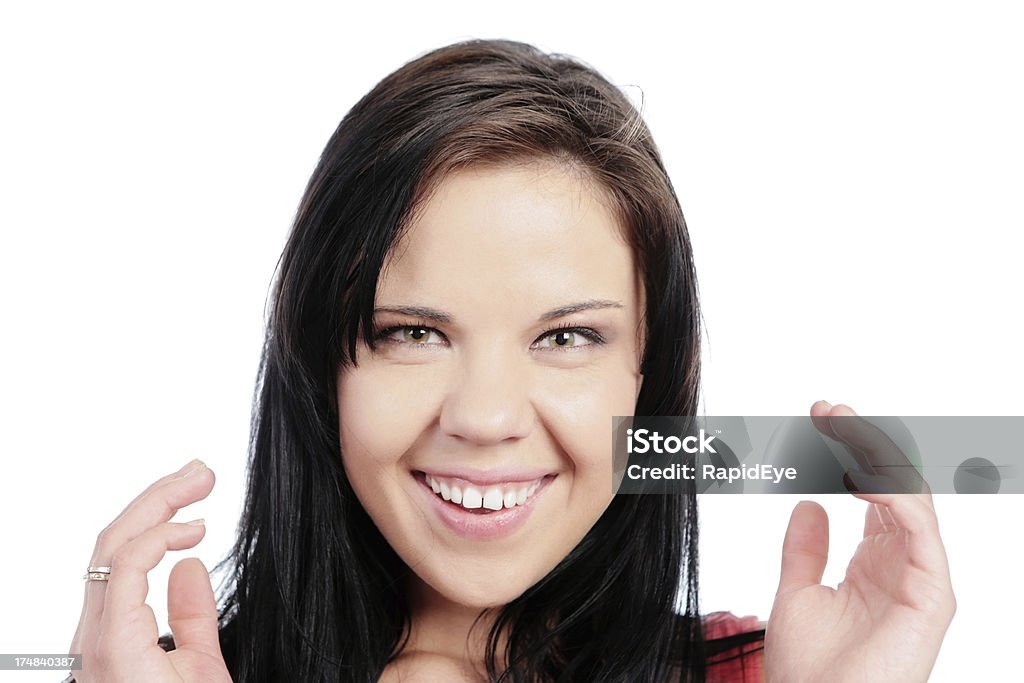 Carino sorriso felice sorpresa di brunette - Foto stock royalty-free di Adulto