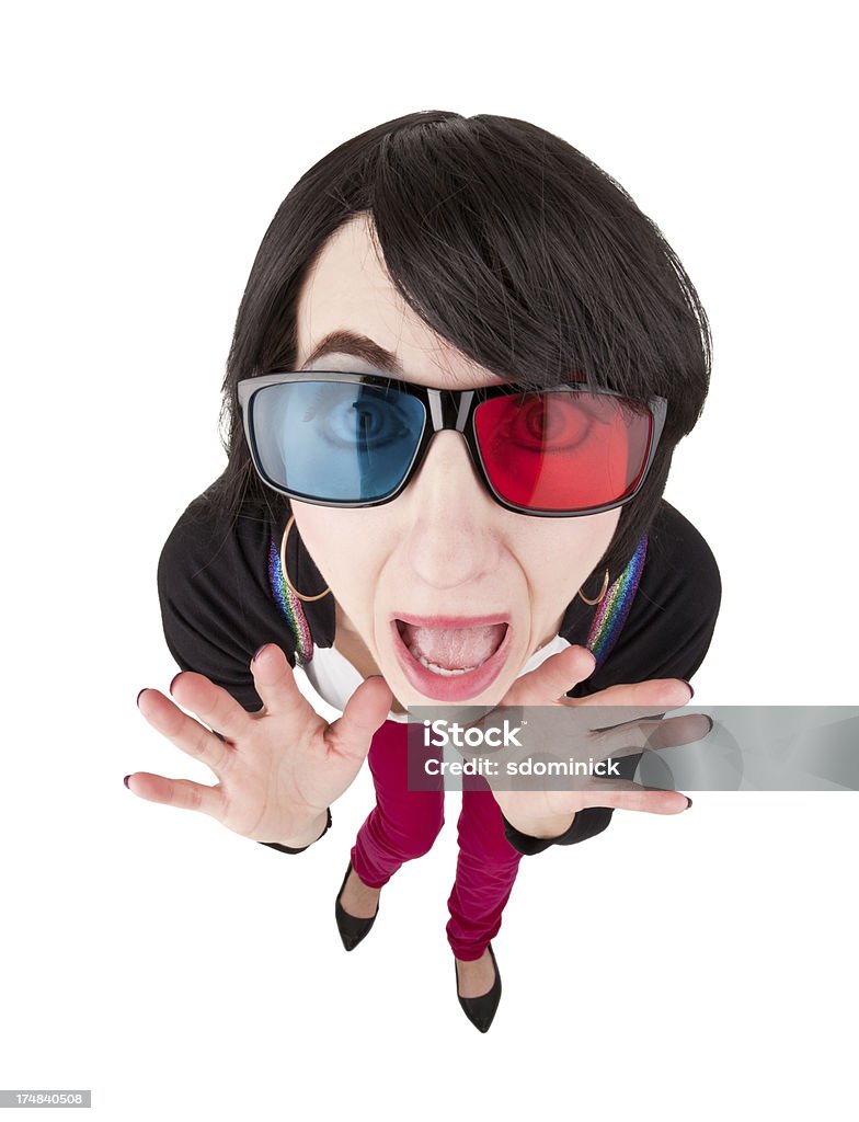 Screaming Fisheye 女性を着て、3 D メガネを - 1人のロイヤリティフリーストックフォト