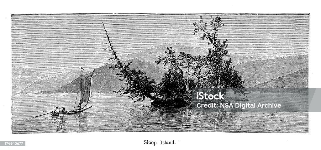 Sloop isola, Lake George, New York - Illustrazione stock royalty-free di Acqua dolce