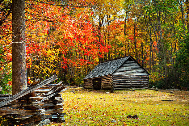 cabina, roaring fork, montañas great smoky, gatlinburg tennessee, ee.uu. - house appalachian mountains architectural feature architectural styles fotografías e imágenes de stock