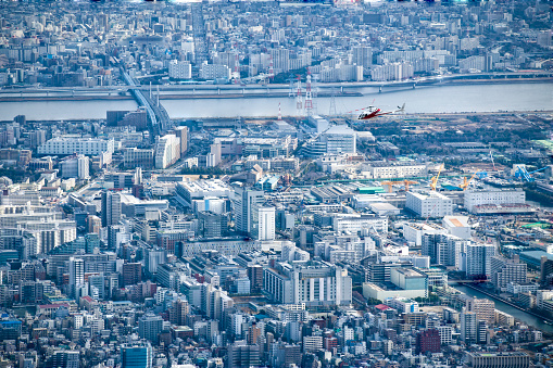 Airplane and streets of Tokyo.