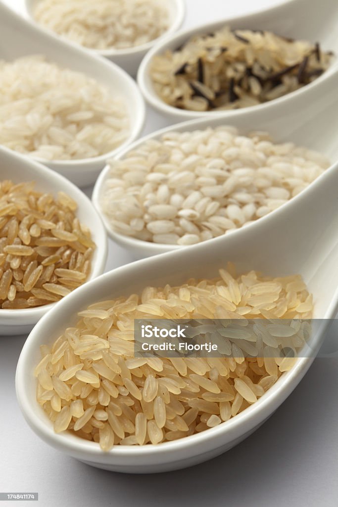 Feijão, lentilhas, ervilhas e grãos: Coleção de arroz - Foto de stock de Arroz - Alimento básico royalty-free