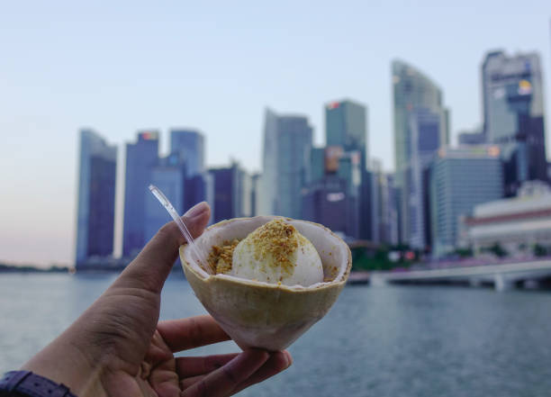 istock Coconut ice cream with cityscape background 1748413228