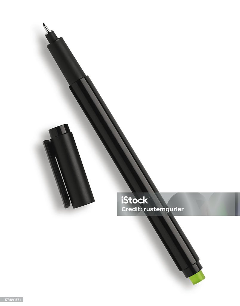 Black ballpoint pen Black ballpoint penisolated on a white background. Added clipping path Black Color Stock Photo