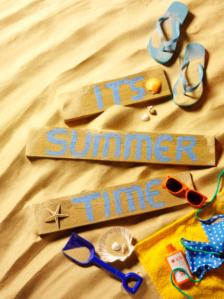 istock Summer Time on a Sign with Flip Flop and Sunglasses 174841978