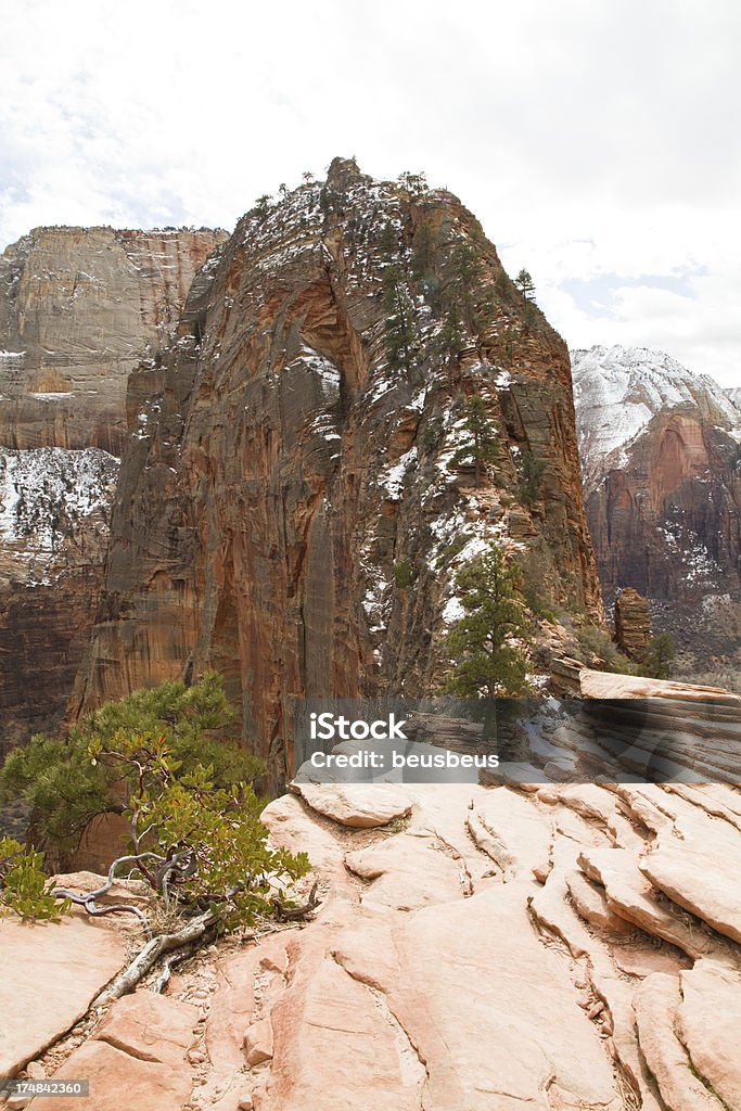 Angel's Landing, com neve - Foto de stock de EUA royalty-free