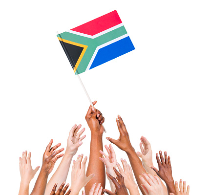 3d illustration flag of South Africa. South Africa flag isolated on the sky waving in the wind.