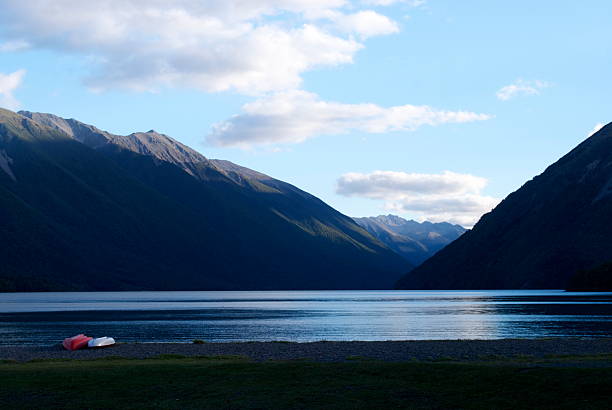 해질녘에 레이브 로토이티, nelson 호수 국립 공원, nz - powder blue viewpoint south island new zealand new zealand 뉴스 사진 이미지