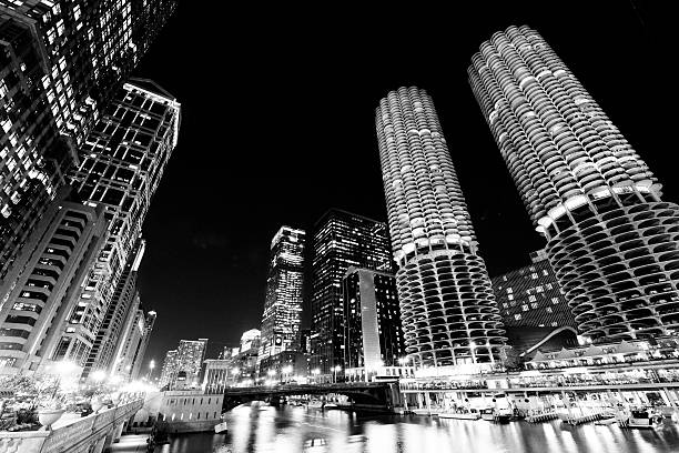 istock Night Cityscape, Chicago. Black And White. 174844267