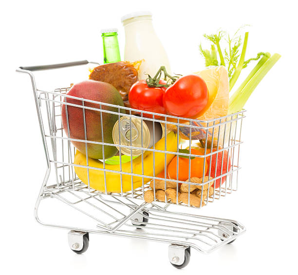 istock shopping cart with groceries, diagonal view 174844548