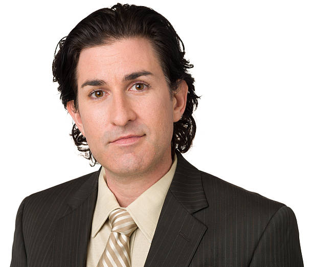 Man In Suit And Tie, Close-up Portrait Portrait of a mid adult man isolated on a a white background. slicked back hair stock pictures, royalty-free photos & images