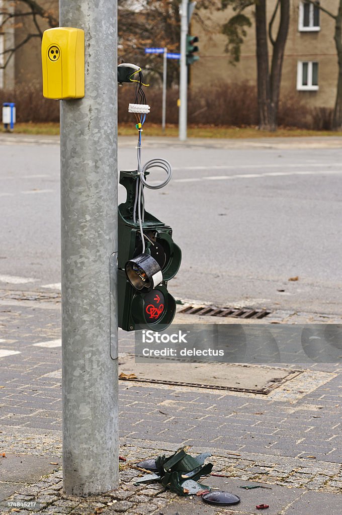 Vandalism Vandalism, destroyed pedestrian traffic lights. Braille Stock Photo