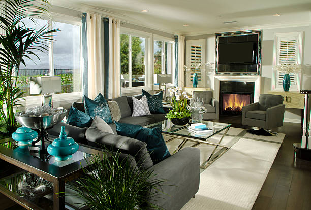 istock Modern contemporary teal-themed living room 174845404