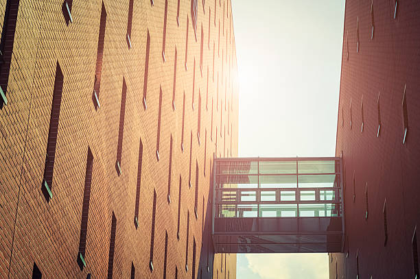 A modern architectural facade with a grid of reflective windows, capturing a striking contrast between the sunlit upper section and the shadowed lower section.