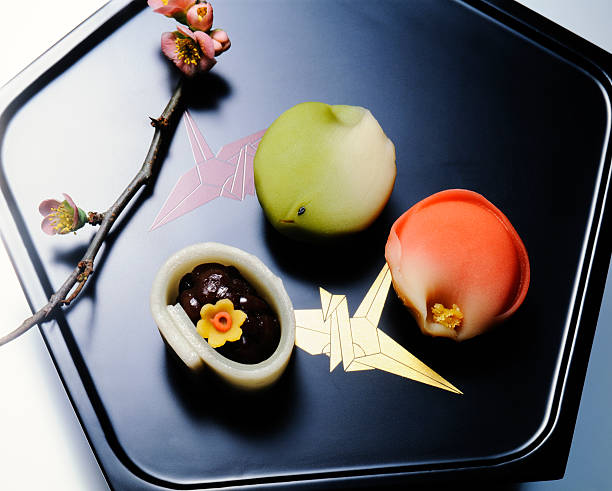 Wagashi on lacquer painting tray