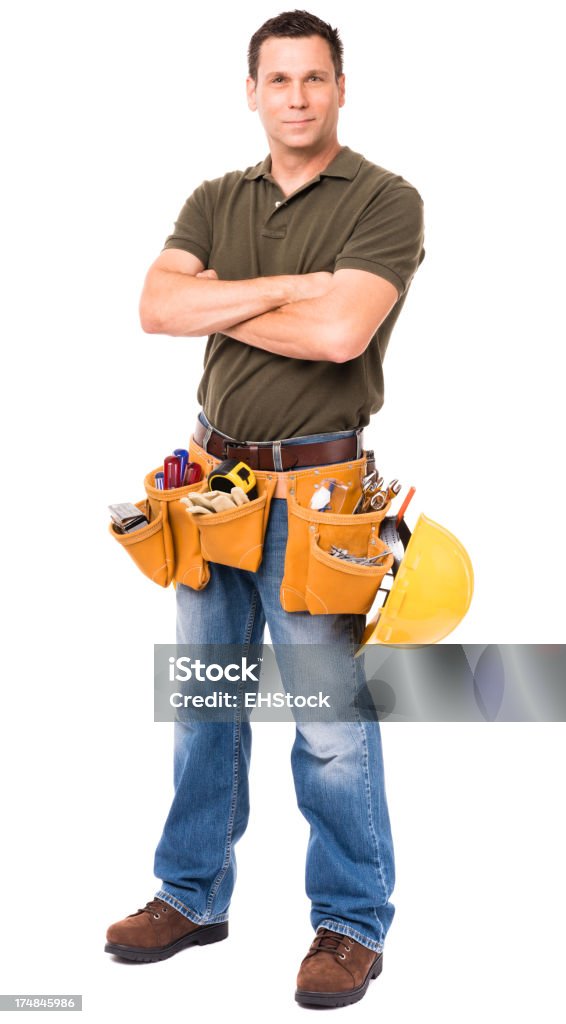 Konstruktion Auftragnehmer Carpenter, isoliert auf weißem Hintergrund - Lizenzfrei Arbeiter Stock-Foto