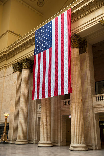 istock American flag hangs at Union train station 174845998
