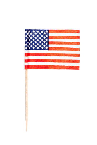 American paper flag American paper toothpick flag. Nice paper texture. Isolated on white. cocktail stick stock pictures, royalty-free photos & images