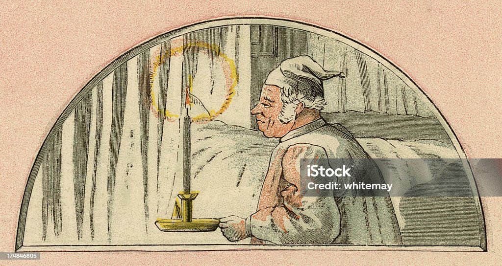 Victorian homem com bebida e vela - Ilustração de Touca de Dormir royalty-free