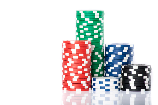 Isolated colorful stack of gambling chips.