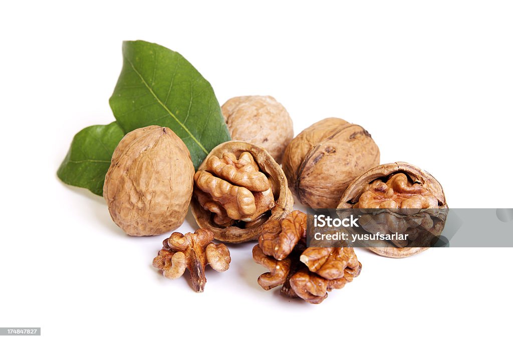 Walnuts Walnut with leaf isolated on white Bakery Stock Photo